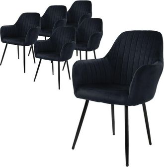 ML Design Ml-design - 6x Sillas De Comedor Negras Ergon&oacute;micas, Asiento Tapizado Aspecto De Terciopelo Patas De Metal Con Respaldo Y Reposabrazos Sill&oacute;n Moderno 