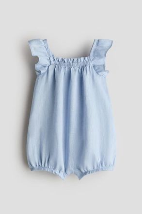 H&M Linen Romper Suit in Light Blue at Nordstrom, Size Newborn