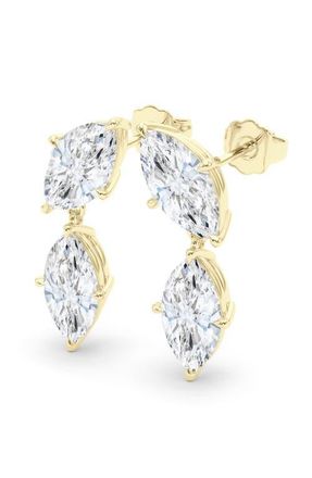 HauteCarat Lab Grown Diamond Twin Marquise Cut Drop Earrings in Yellow Gold at Nordstrom, Size One Size Oz