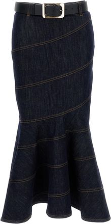 Self Portrait Indigo Blue Denim Midi Skirt
