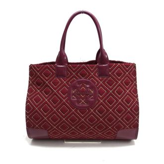 Tory Burch Bordeaux Red Color Nylon Patent Leather Leather Shoulder Bag Tote Bag (Pre-Owned)