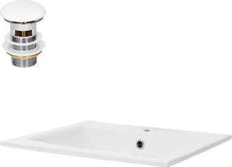 ML Design Lavabo blanco de cer&aacute;mica con juego de desag&uuml;e con reborsadero