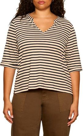 Sanctuary Dolce Stripe Notch Top in Navy/dark Opal at Nordstrom, Size 1X