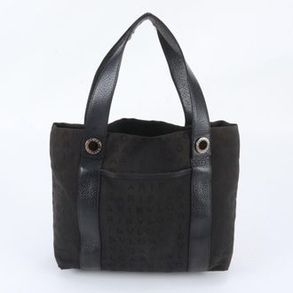 Bulgari Black Leather Canvas Handbag Shoulder Bag Tote Bag (Pre-Owned)