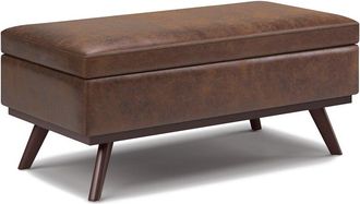 Simpli Home Owen 42In Mid Century Modern Rectangle Lift Top Large Coffee Table Storage Ottoman