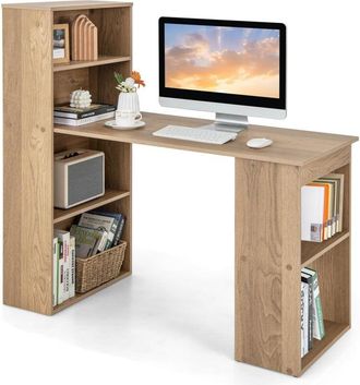 Costway Scrivania per Computer con Libreria, Scrivania Moderna Porta pc con 6 Ripiani, Mobile Scrivania con Ripiani Regolabile Ampia Base per Casa, Ufficio