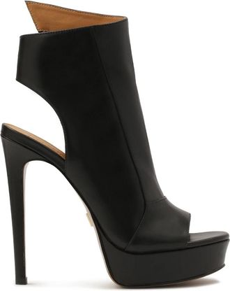 Kazar Peep toe laarzen met platform - Dames - Sandalen met hakken - Zwart - 37 EU - Leer - Schoenen