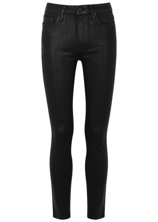 Paige Hoxton Ankle Black Coated Skinny Jeans - W28