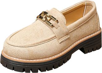 Generic Beige Women Stylish and Comfortable Soft Sole Low Heel Breathable Simple Style Solid Color Metal Chain One Foot Kick Shallow Mouth Lazy Shoes for Dail