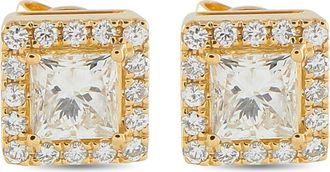 Luxury Bazaar 18K Yellow Gold 1.37ct Diamond Square Stud Earrings AER-19363-Y