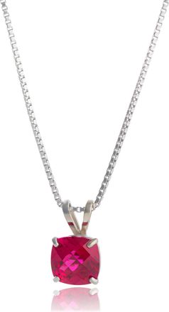 MAX + STONE 925 Sterling Silver 6mm Cushion Cut Gemstone Birthstone Pendant Necklace