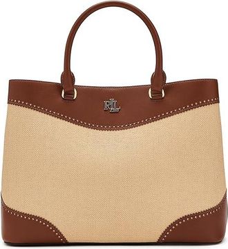 Lauren Ralph Lauren Straw Leather Large Marcy Satchel Satchel Womens Handbags Dark Natural/Lauren Tan