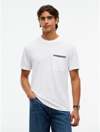 Tommy Hilfiger Mens Signature Stripe Pocket T-Shirt - White - XXL
