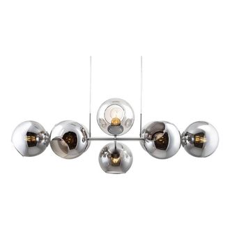 Netlighting Pilar Bar Pendant Ceiling Light Nickel Matt Smoke Glass Shade 8x E27 in Grey