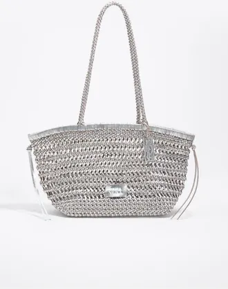 Bimba & Lola Plaited Leather Shopper Bag in Silver at Nordstrom