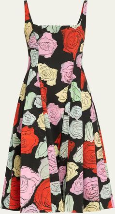 Marni Sleeveless Rose-Print Cotton Poplin Midi Dress
