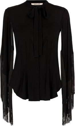 Roberto Cavalli Fringe Cuffs Tie-Collar Shirt, Brand Size 44 ( US Size 10 )
