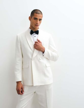 Asos giacca da abito smoking doppiopetto regular in bianco avorio