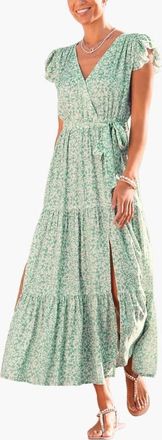 Lascana Womens Flutter Sleeve Maxi Dress in Green Patterned at Nordstrom, Size 10