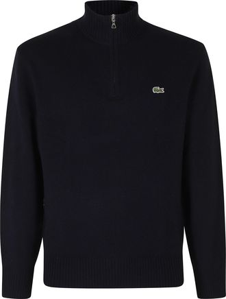 Lacoste Blue High Collar Zip Wool Pullover