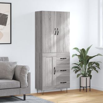 vidaXL Vidaxl - Aparador Alto Madera Contrachapada Gris Sonoma 69,5x34x180 Cm