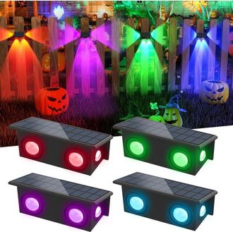 OEM Juego De 4 Luces Solares Exteriores Modernas Para Pared, Impermeables, Inal&aacute;mbricas, Con 7 Colores Y 8 Modos De Iluminaci&oacute;n Para Entrada, Valla, Mader