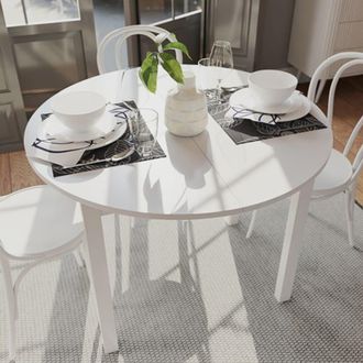 Dmora Mesa Extensible Liriteda, 6 Asientos, Extensible, Mecanismo De Extensi&oacute;n Central, 100x80x76h Cm Blanco