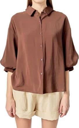 English Factory Balloon Sleeve Button-Up Shirt in Chocolate Brown at Nordstrom, Size X-Small