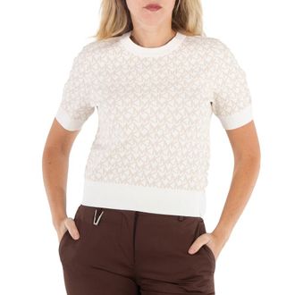 Michael Kors Ladies Bone Logo Jacquard Short-Sleeve Sweater, Size Small