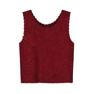 Forte_Forte My Top Poplin Top met Kant en Glaskralen - Dames - Tops zonder mouwen - Rood - S - Katoen - Tops