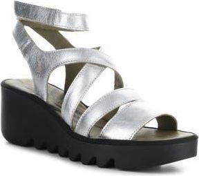 FLY London Bafy Ankle Strap Platform Wedge Sandal in 000 Silver Idra at Nordstrom Rack, Size 9-9.5Us / 40Eu
