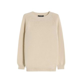 Max Mara Wkdaere Textured Sweater - Dames - Ronde hals truien - Beige - L - Katoen - Truien & Vesten