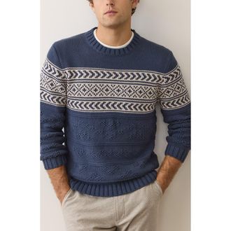 Marine Layer Erik Texture Organic Cotton Blend Sweater in Navy at Nordstrom, Size X-Large