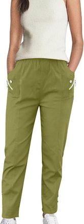 Generic Trousers for Women UK Elasticated Waist Pull on Trouser with Pocket Lightweight Summer Stretch Straight Leg Trousers My Orders Sale Clearance Casual E