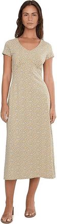 Toad&Co Rose Midi Short Sleeve Dress Womens Dress Gold Print : SM, Cotton/Elastane/Lyocell