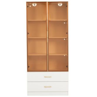 STILVORA Armario De Ba&ntilde;o Con 2 Cajones, 2 Puertas De Cristal Y Compartimentos Abiertos Para Ba&ntilde;o En Mdf Blanco