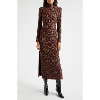 Smythe Side Slit Long Sleeve Maxi Dress in Copper Medallion at Nordstrom Rack, Size X-Small