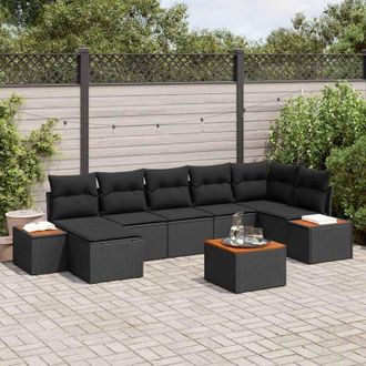 vidaXL Vidaxl - Conjunto De Sof&aacute; De Jard&iacute;n Con Coj&iacute;n 8 Pcs Negro Polirat&aacute;n