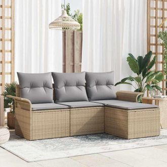 vidaXL Vidaxl - Conjunto De Sof&aacute; De Jard&iacute;n Con Coj&iacute;n 4 Pcs Beige Polirat&aacute;n