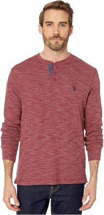 U.S.Polo Association U. S. Polo Assn. Shirt Mens Red Space Dye Cotton Thermal Henley Neck JZZ428