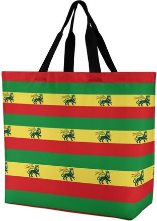 Generic Ethiopian Rastafarian Lion Flag Tote Bag Reusable Grocery Shopping Bags Large Travel One Shoulder Handbag for Picnic Work