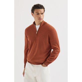 Brunello Cucinelli Moulin&eacute; cashmere sweater with half zip in Grey at Nordstrom, Size 50 It