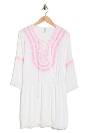 Boho Me Embroidered Cover-Up Dress in White/pink at Nordstrom Rack, Size X-Small