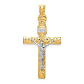 Diamond2Deal 14k Two-tone Gold Rhodium Crucifix Pendant