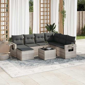 vidaXL Vidaxl - Set De Sof&aacute;s De Jard&iacute;n 8 Pzas Y Cojines Rat&aacute;n Sint&eacute;tico Gris