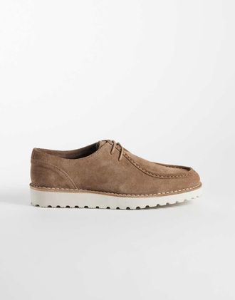 Asos Scarpe stringate con suola bianca in pelle color pietra-Neutro