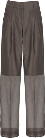 PESERICO Brown Cotton-Silk Straight-Leg Pants