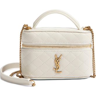 Saint Laurent Micro Gaby Quilted Leather Vanity Crossbody Bag in Cream Soft at Nordstrom