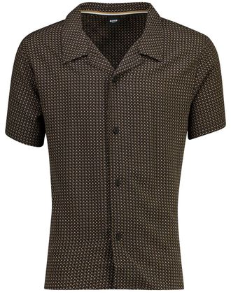 HUGO BOSS Zwart overhemd korte mouw BOSS Beach Black reverskraag