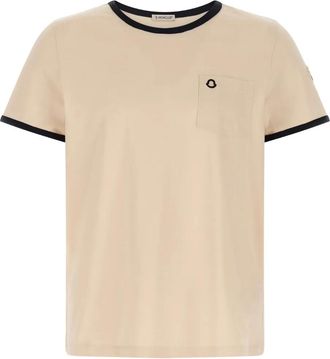 Moncler Katoenen T-shirt met geborduurd logo - Beige